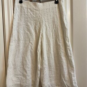 Mango Cream Eyelet Wide-Leg Crop pants